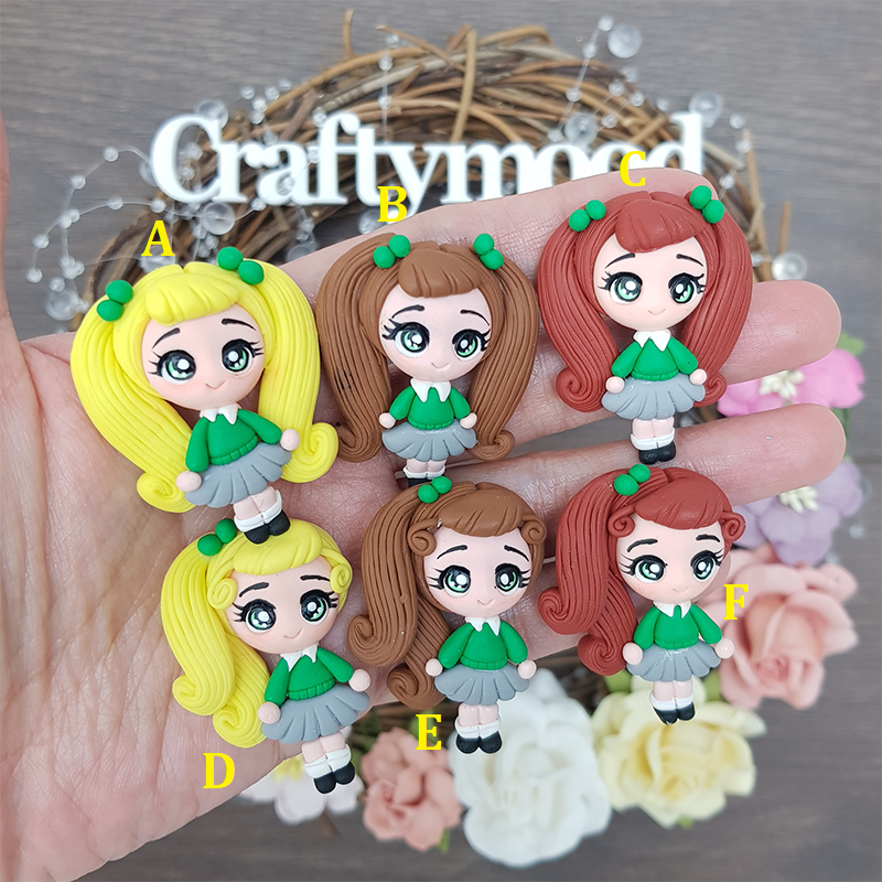 School girl green jumper - Handmade Flatback Clay Bow Centre