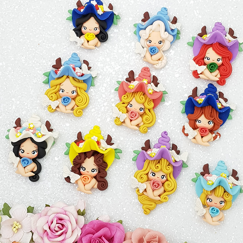 Princess in deer hat - set of 10 - Embellishment Clay Bow Centre