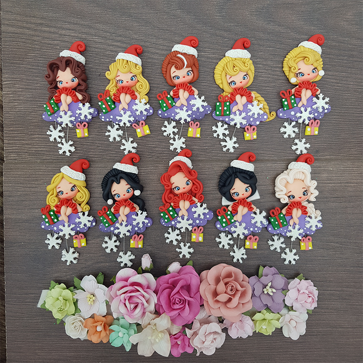 Beautiful princess christmas  set of 10 / individual - Handmade Flatback Clay Bow Centre