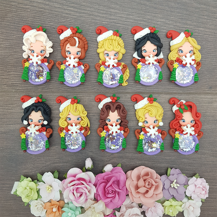 Christmas princess shaker - set of 10 - Handmade Flatback Clay Bow Centre